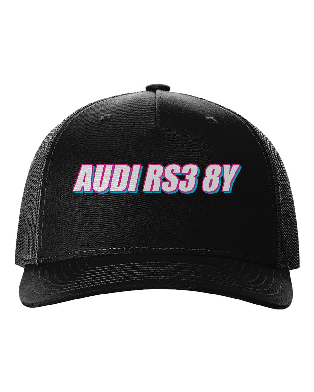 black hat front view with car name