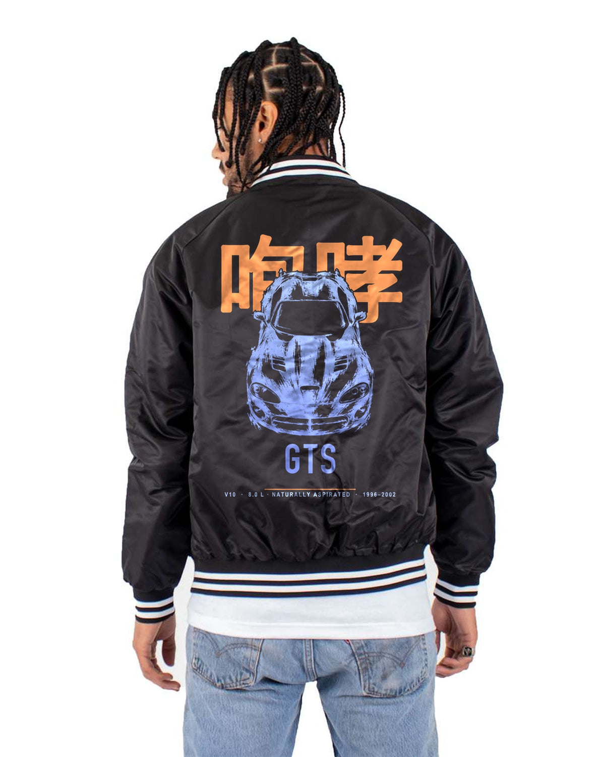 GTS V10 8.0 L Full-Back Graphic Tee Bomber Jacket Black back