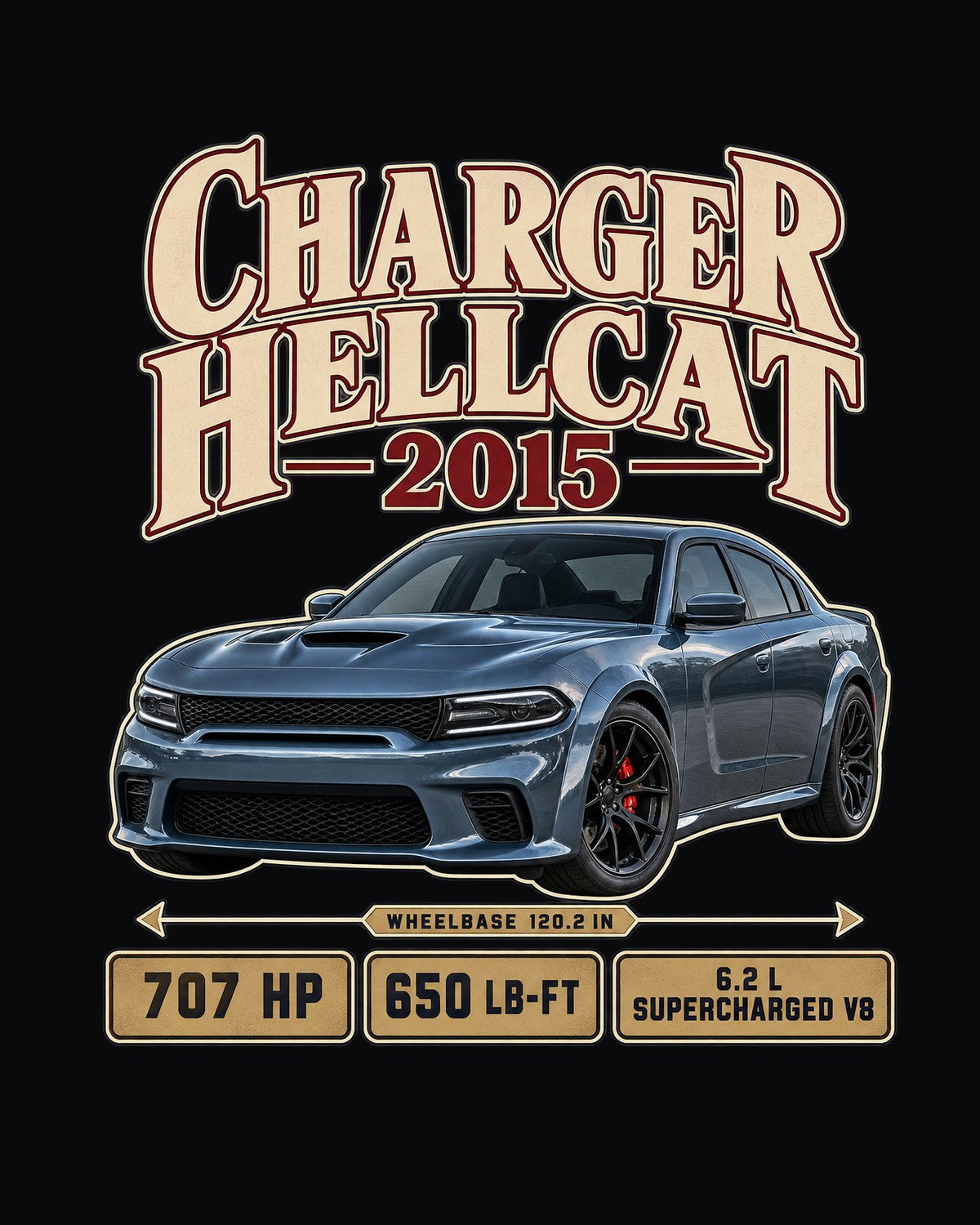 2015 Charger SRT Hellcat Archive Panel Shirt, 650 lb-ft design only