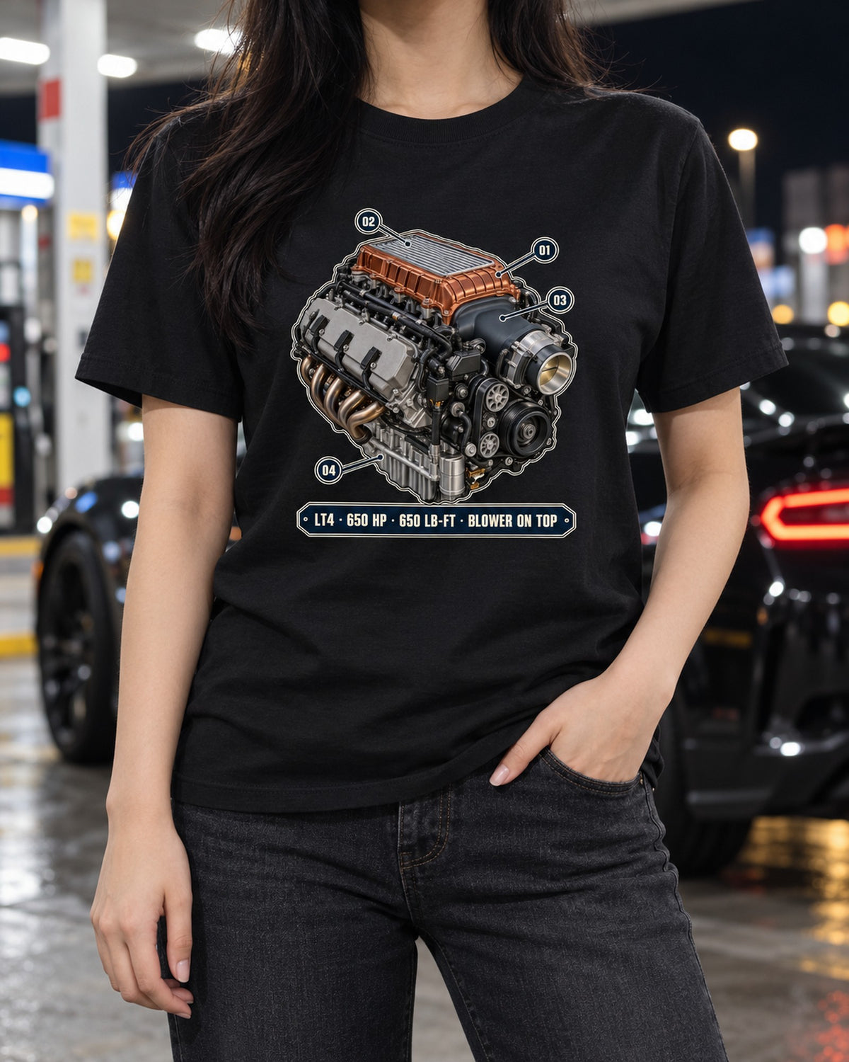 Camaro ZL1 LT4 Supercharger Engine Bay Shirt, Car Guy Gift T-Shirt Black worn hero