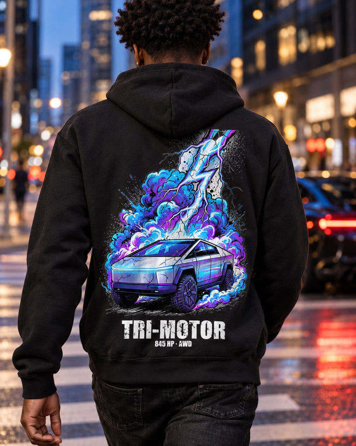Tesla Cybertruck Bolt Pull Over Hoodie & Zip Hoodie Zip Hoodie Black worn hero