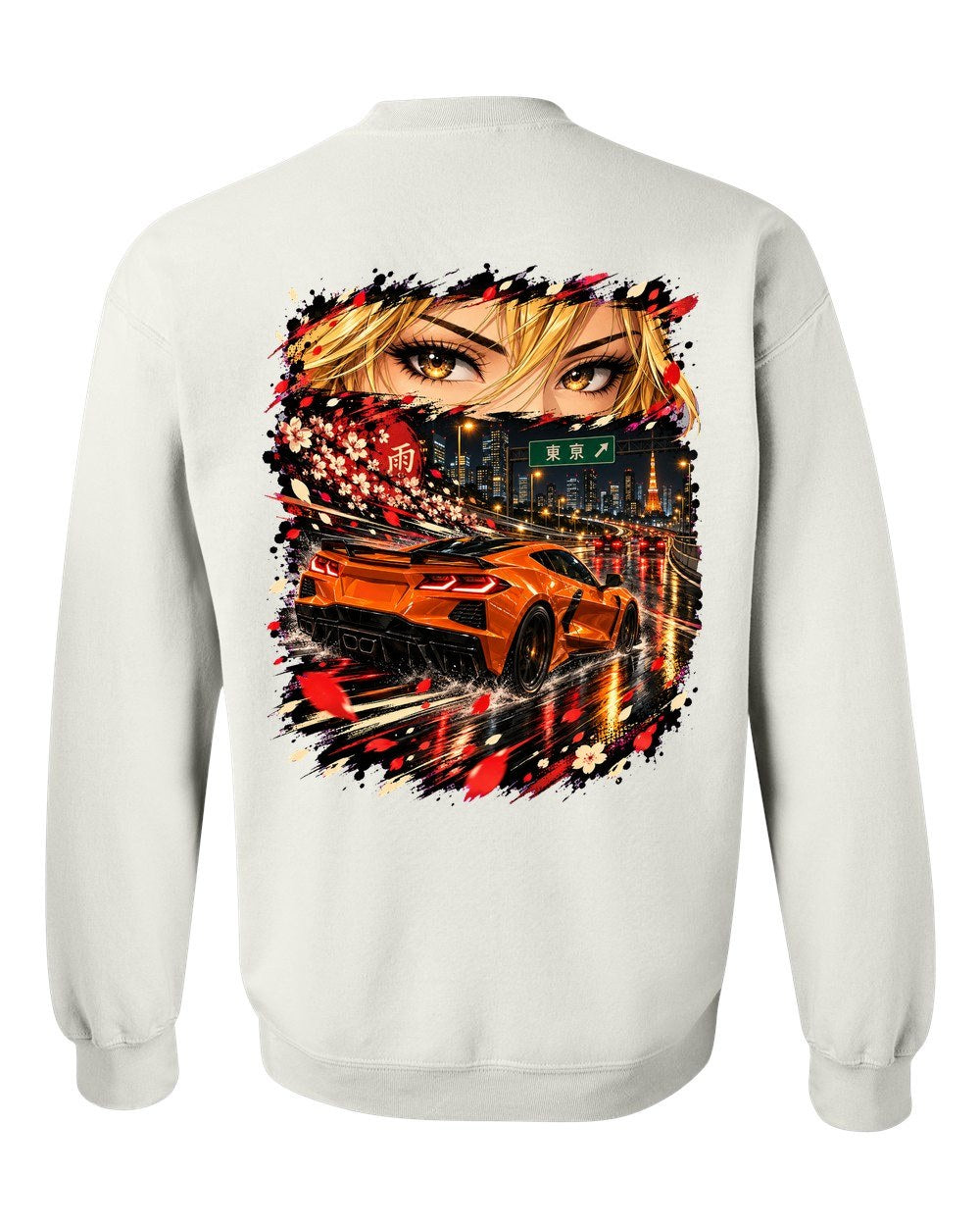 Chevrolet Corvette C8 Z06 Anime Girl Crewneck White back