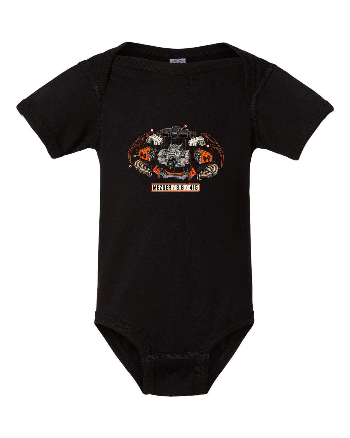 Porsche 992 Targa roll hoop sunset gradient minimalist design black baby onesie front view with the design