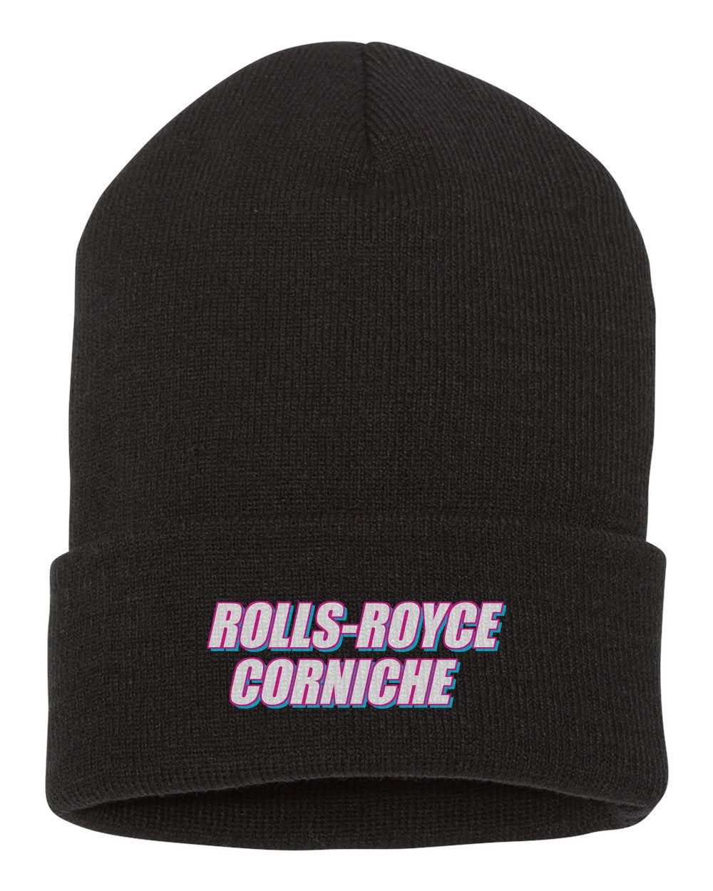 Rolls-Royce Corniche black beanie front view with car name