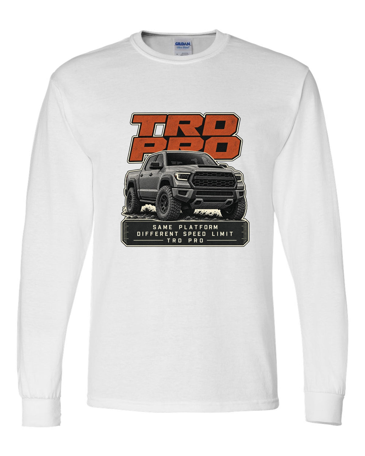 Toyota Tundra TRD Pro halftone statement design white long sleeve front view with the design