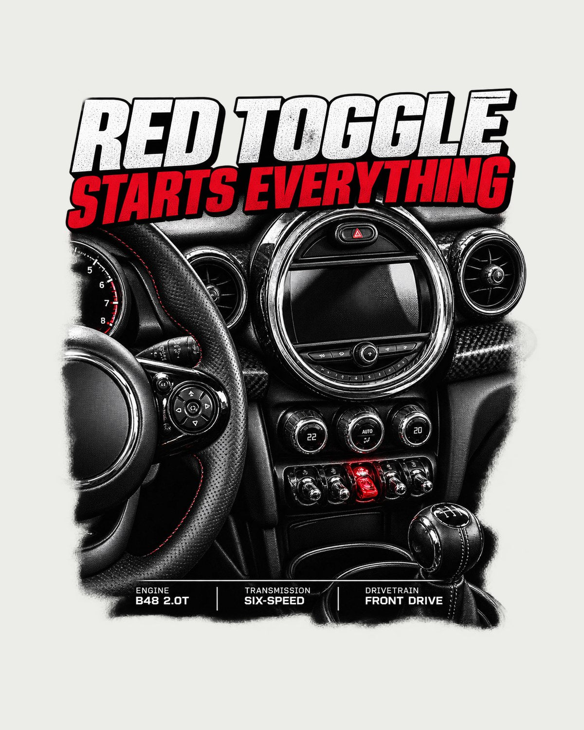 F56 Mini Cooper JCW Red Toggle Cockpit Tee, Interior Print design only