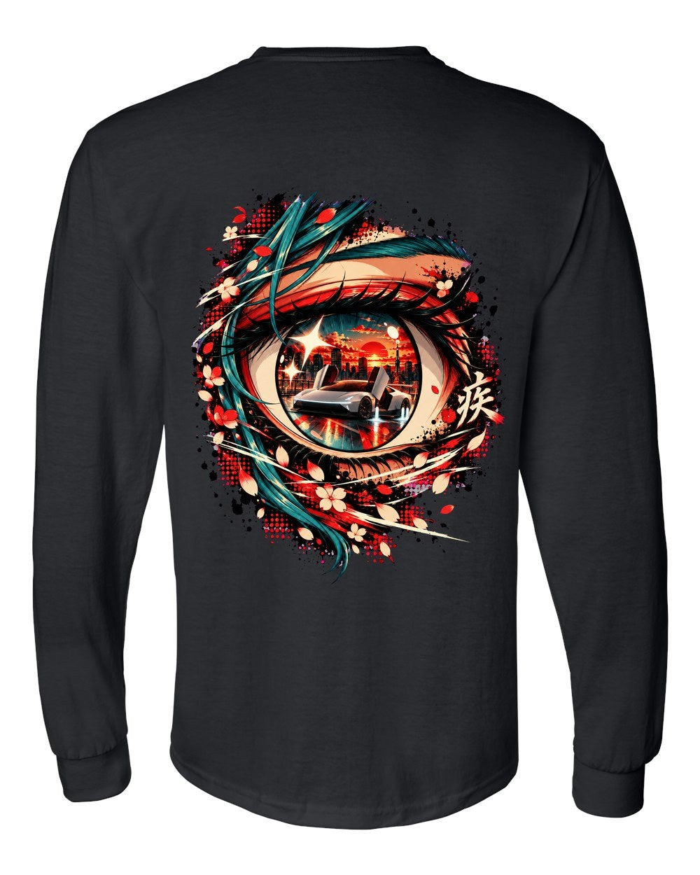 Tesla Roadster Anime Girl Long Sleeve Black back