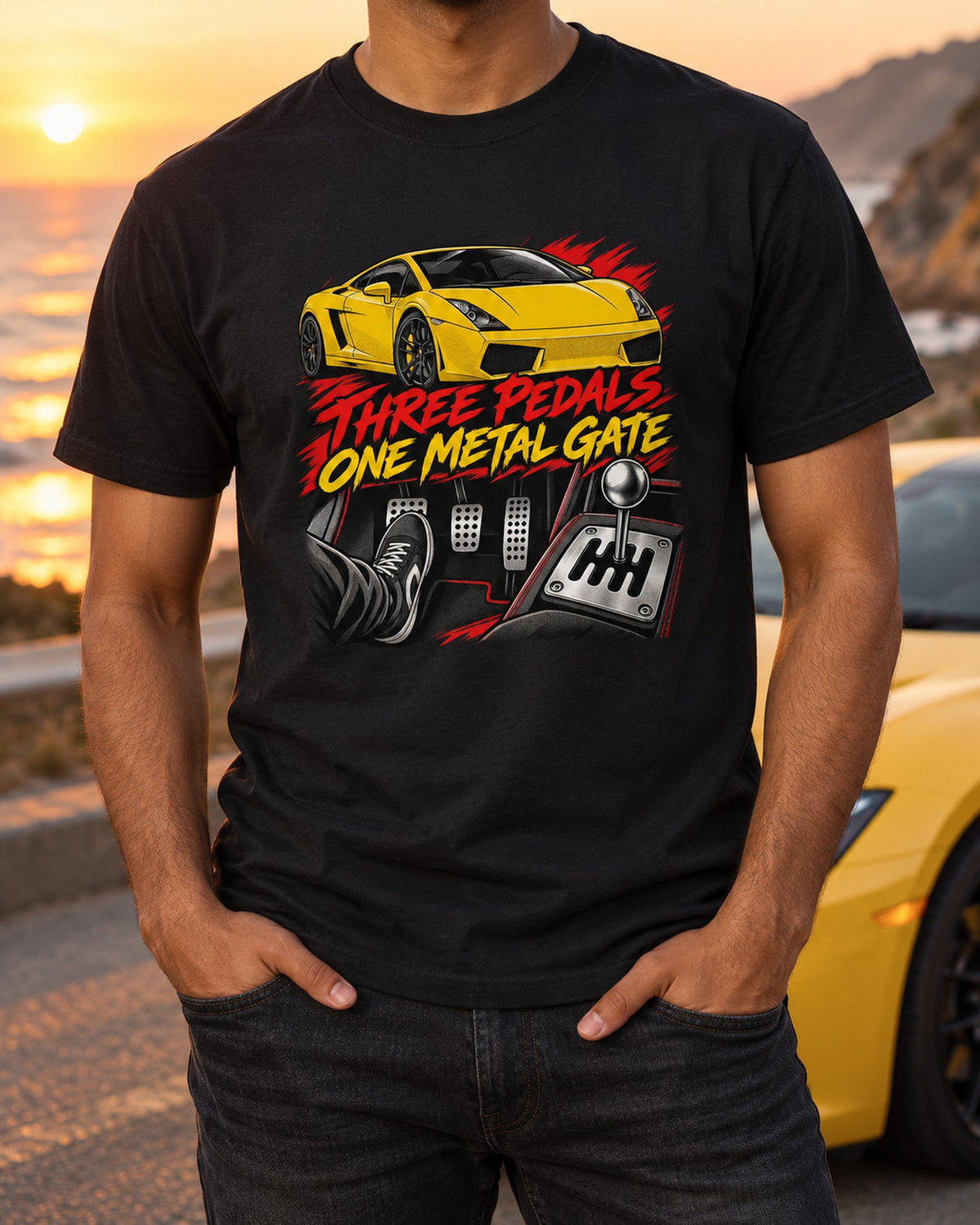 Lamborghini Gallardo Manual Gated Six-Speed Manga Shirt T-Shirt Black worn hero