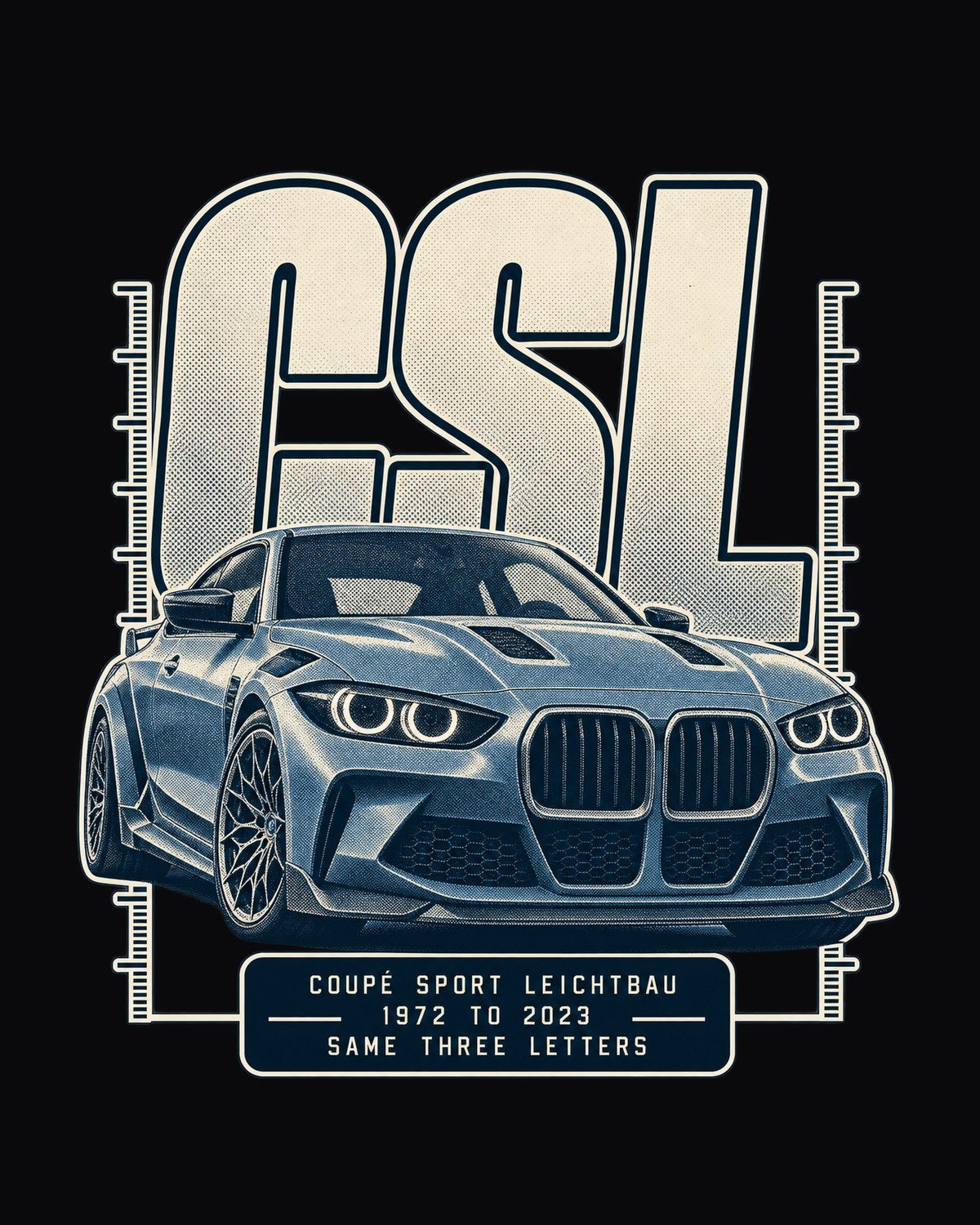 BMW CSL Halftone Letters Shirt, 1972 to 2023 Heritage design only