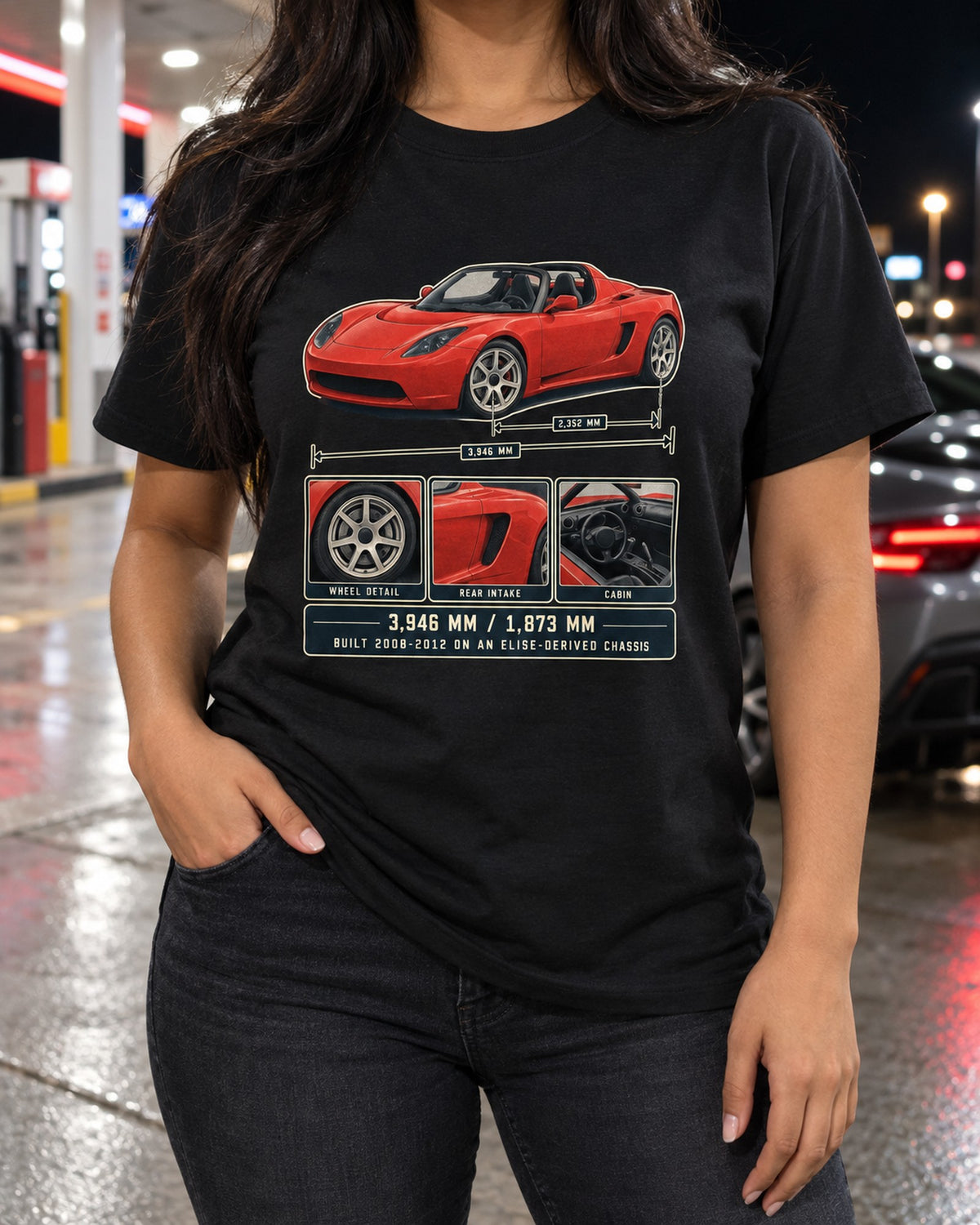 Tesla Roadster 2008-2012 Dossier Panels Shirt, Elise-Based Chassis T-Shirt Black worn hero