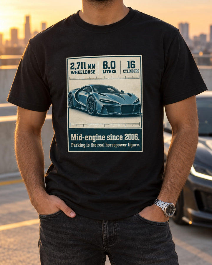 Bugatti Chiron Sport Halftone Shirt, 16 Cylinders, 8.0 Litres T-Shirt Black worn hero