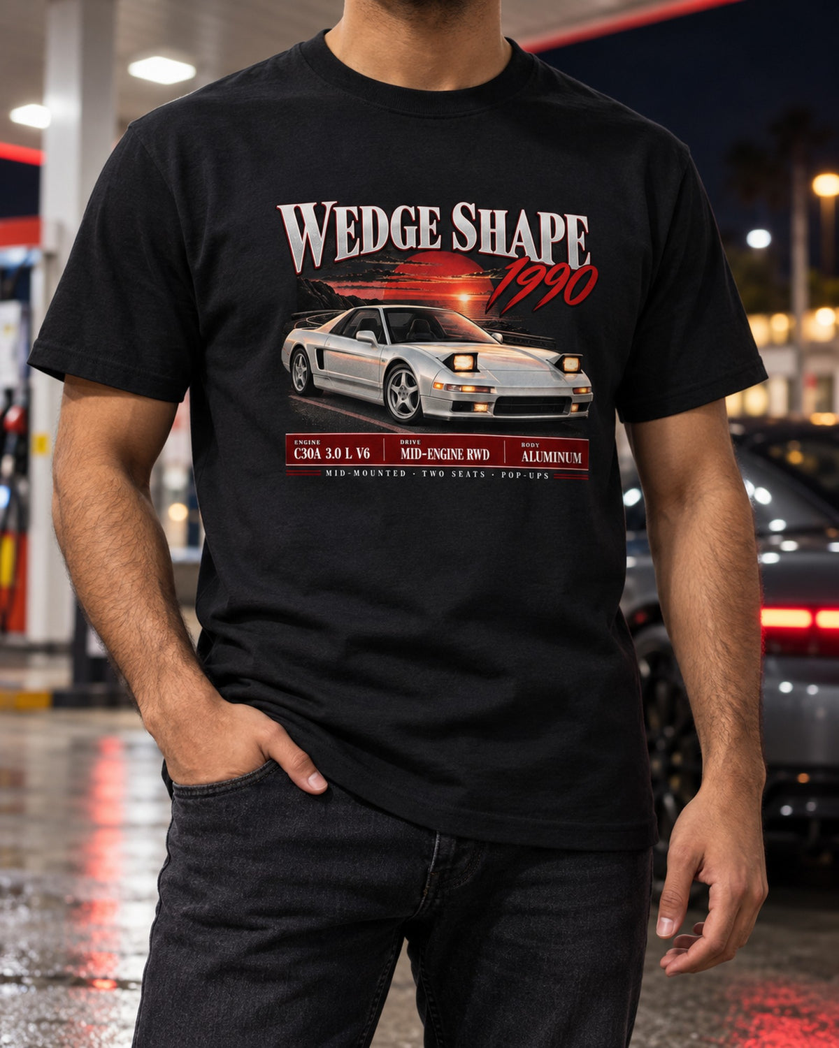 Honda NSX NA1 Wedge Shape Archive Panel Shirt, 1990 Car Tee T-Shirt Black worn hero