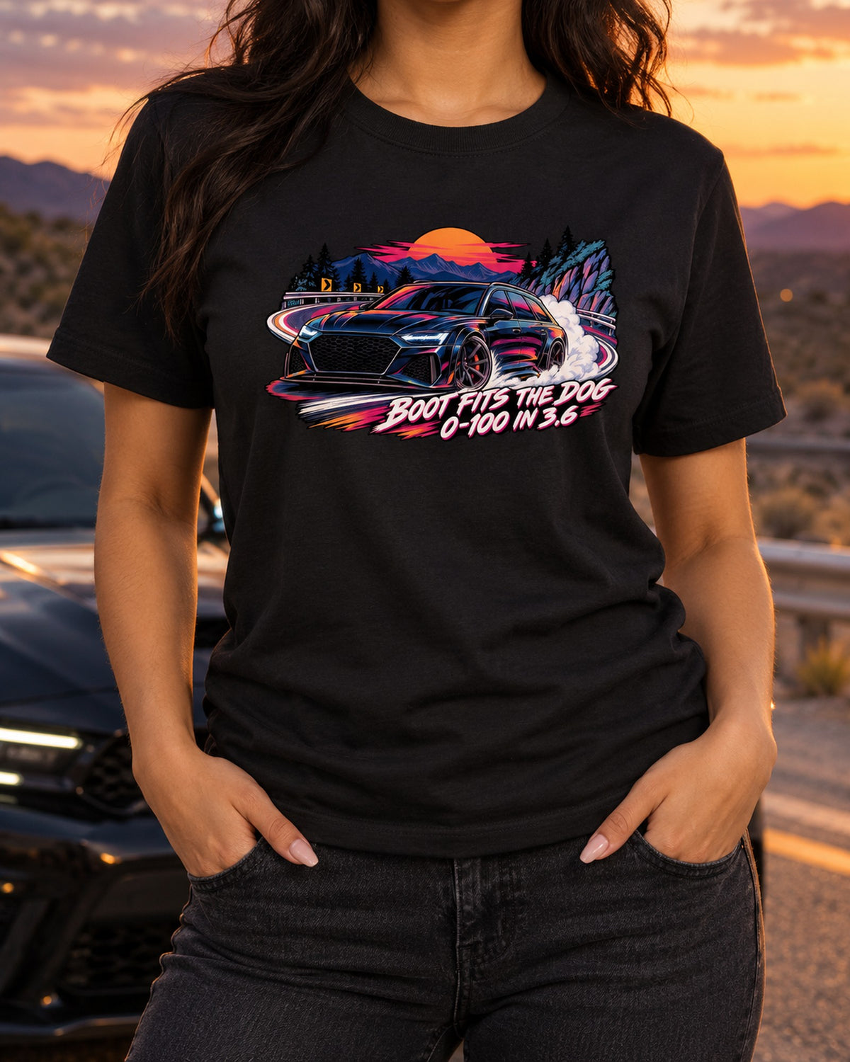 Audi RS6 Avant C8 Anime Night Touge Shirt, Boot Fits The Dog T-Shirt Black worn hero