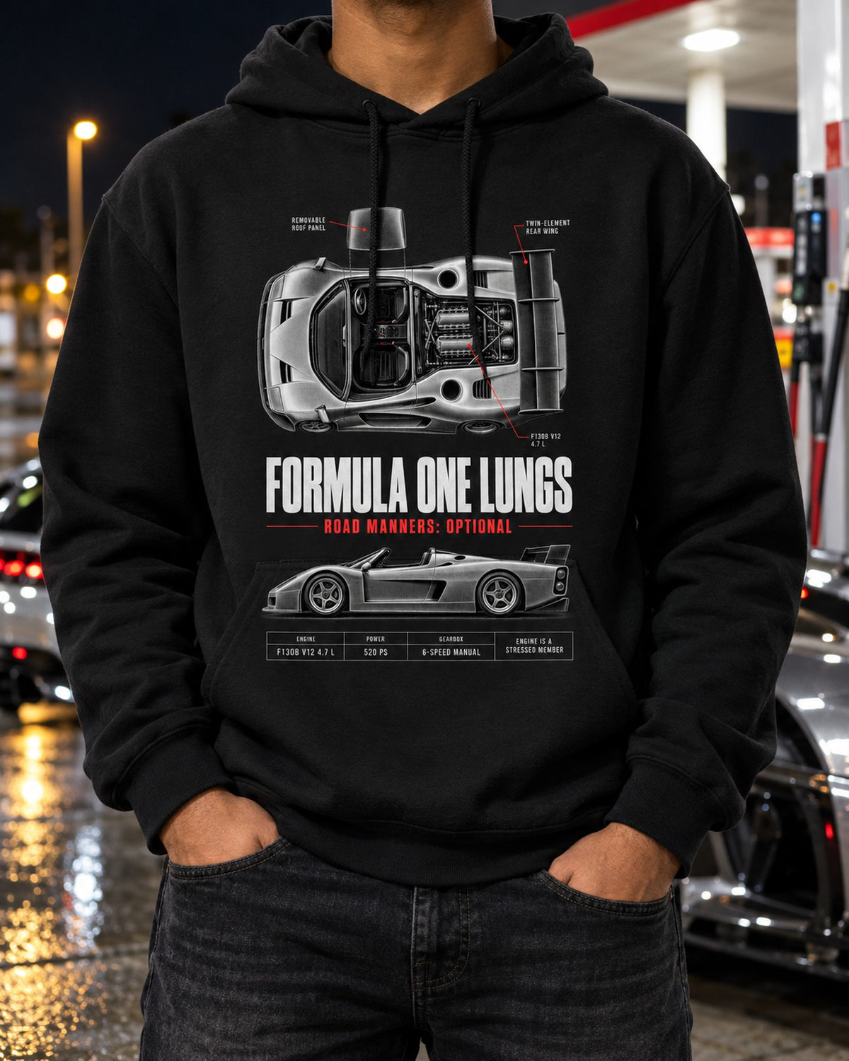 Ferrari F50 F130B V12 Spec Poster Shirt, Formula One Lungs Pull Over Hoodie Black worn hero