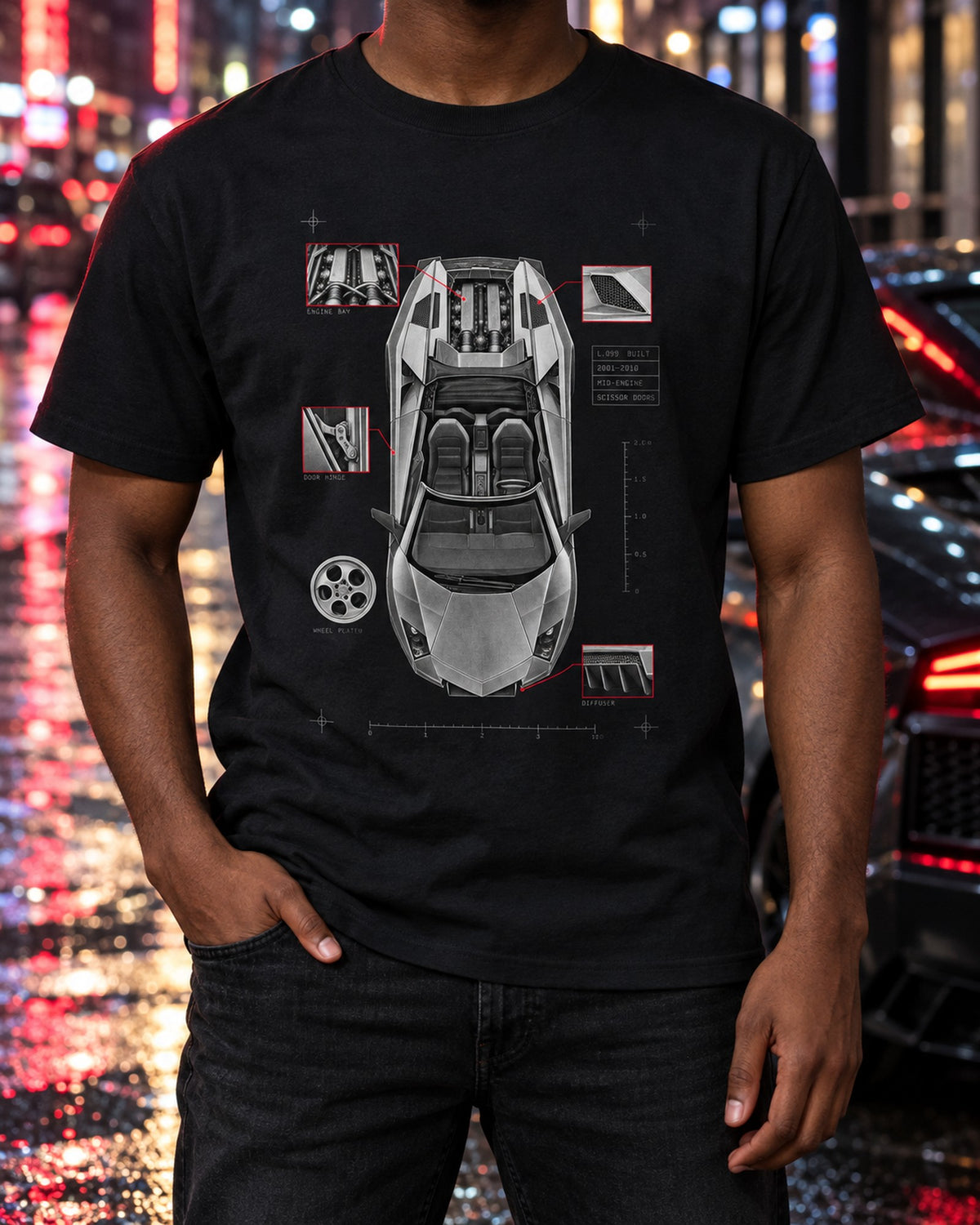 Lamborghini Murcielago LP640 Roadster Spec Plan Shirt, 4,099 Built T-Shirt Black worn hero