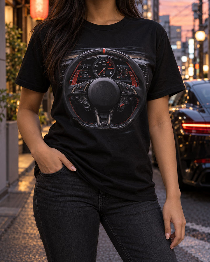 Alfa Romeo Giulia Quadrifoglio 952 HUD Line Art, Paddles Only Shirt T-Shirt Black worn hero