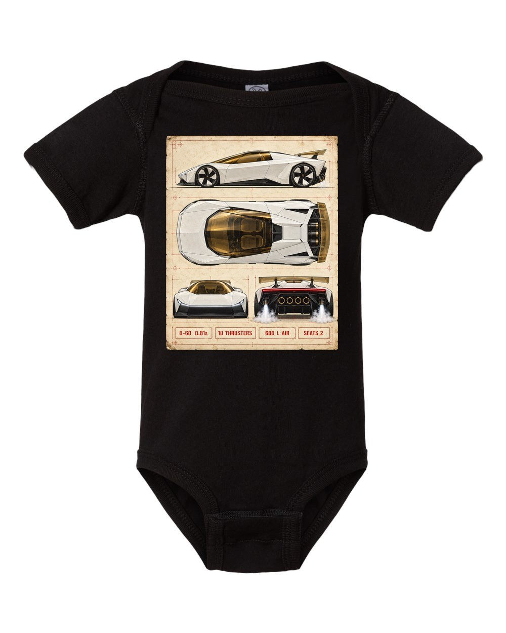 Tesla Roadster Spec Sheet Baby Onesie Black front