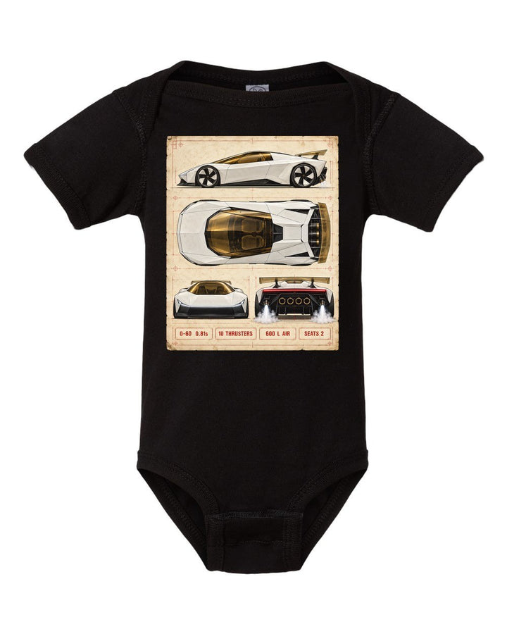 Tesla Roadster Spec Sheet Baby Onesie Black front