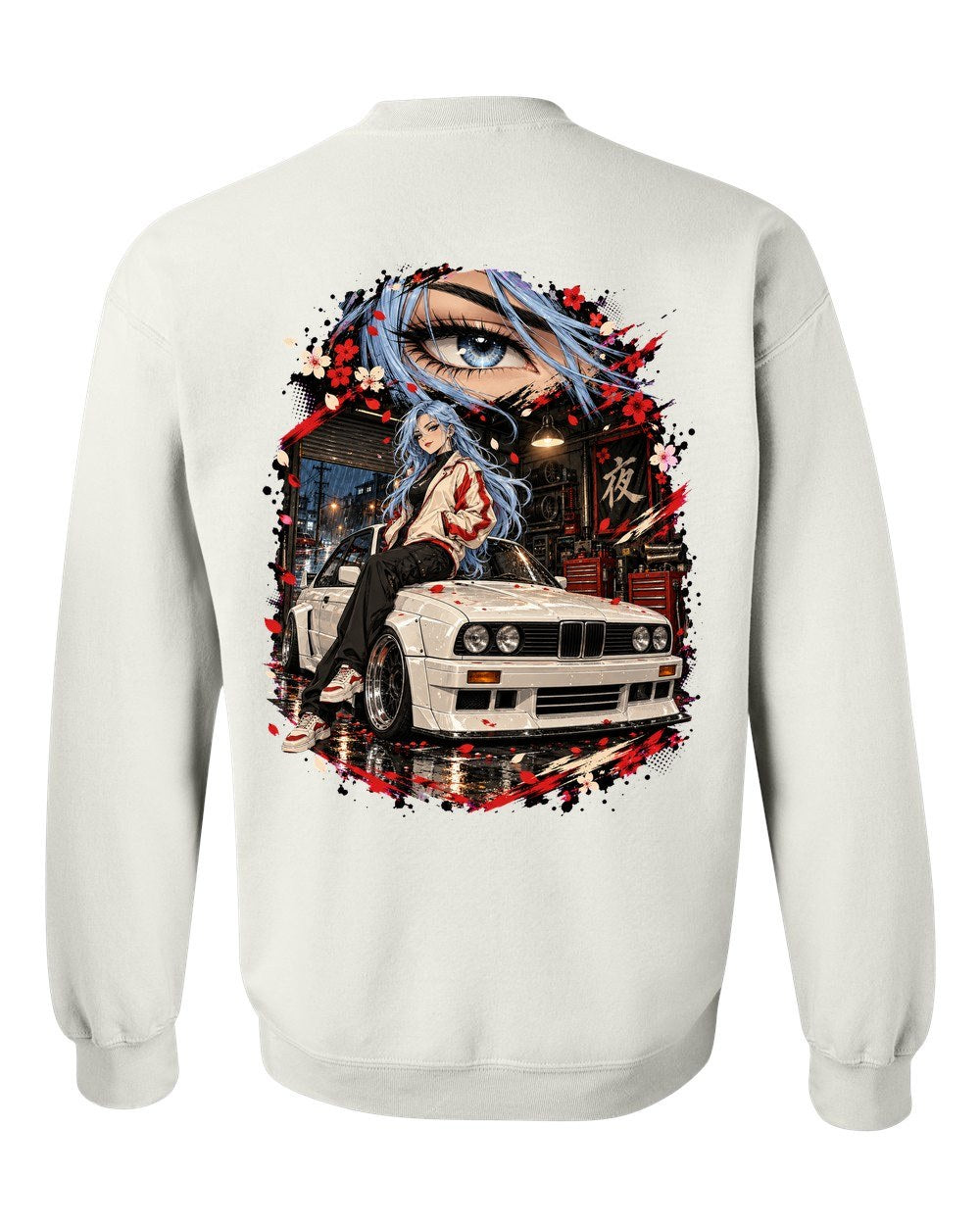 BMW M3 E30 Anime Girl Crewneck White back