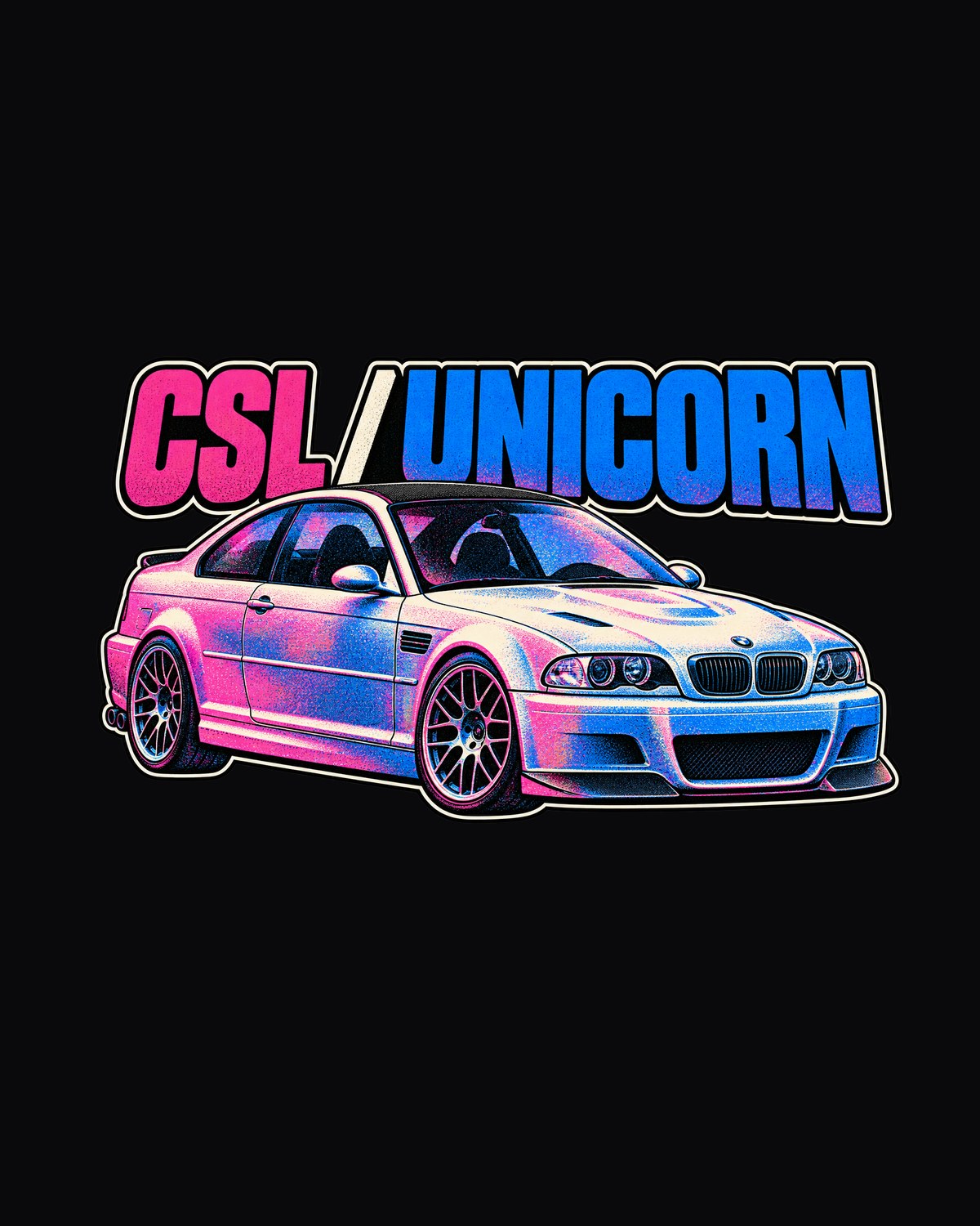 BMW E46 M3 CSL Risograph Shirt, Unicorn Car Gift design only