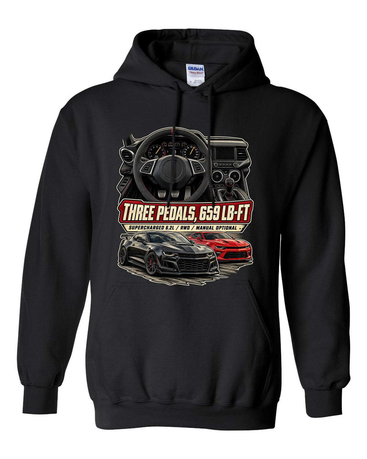Gauge cockpit print of a 2022-25 Cadillac CT5-V Blackwing interior black pull over hoodie front view with the design