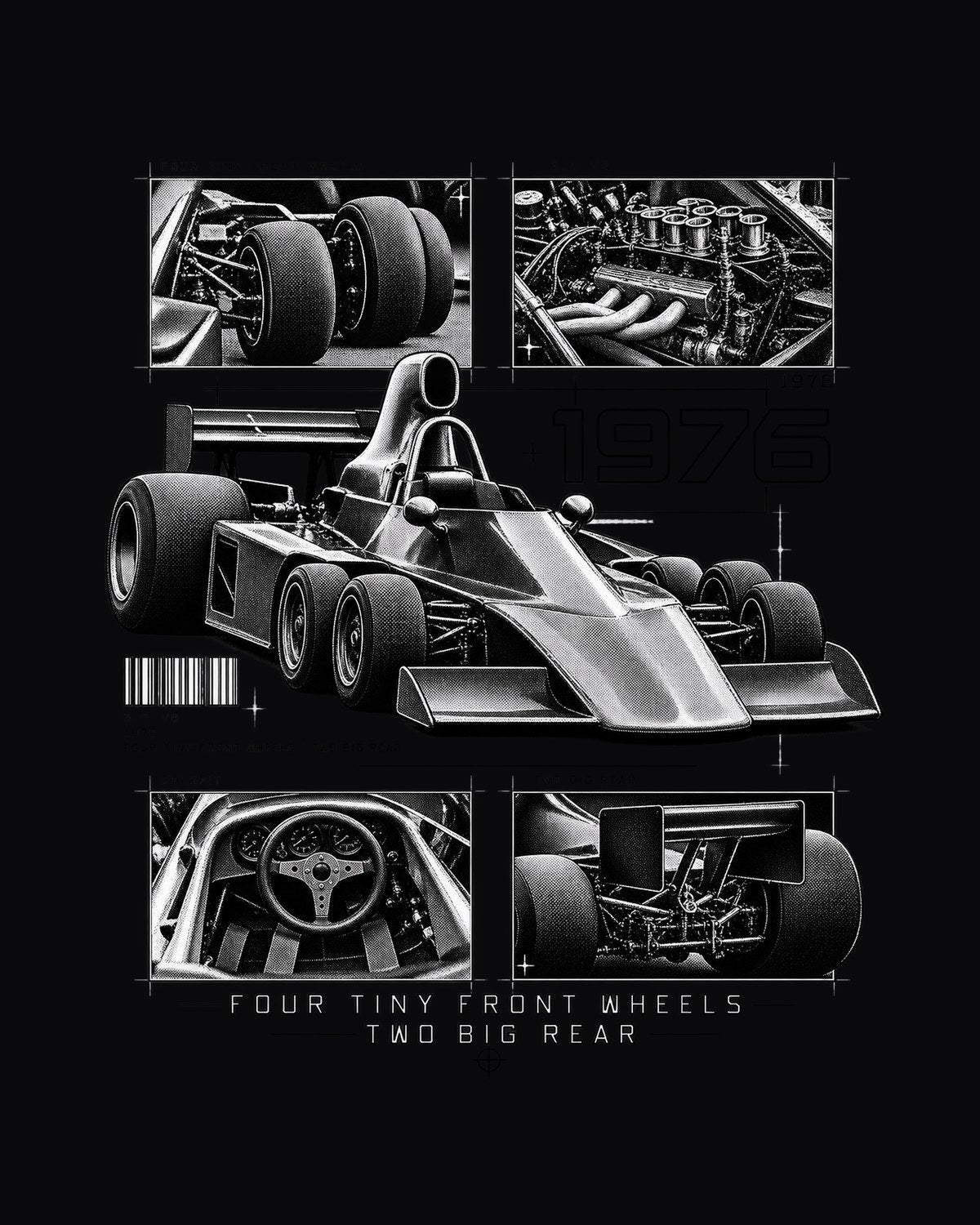 Tyrrell P34 Six-Wheeler Dossier Shirt, 1976 F1 Car Tee design only