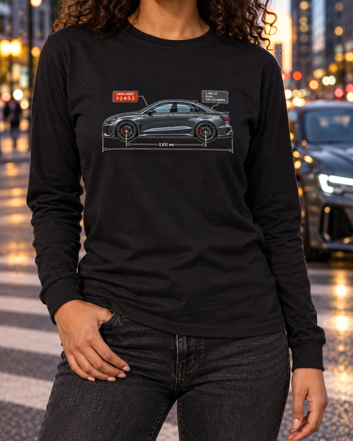 Audi RS3 8Y Five-Cylinder Firing Order Blueprint Shirt Long Sleeve Black worn hero
