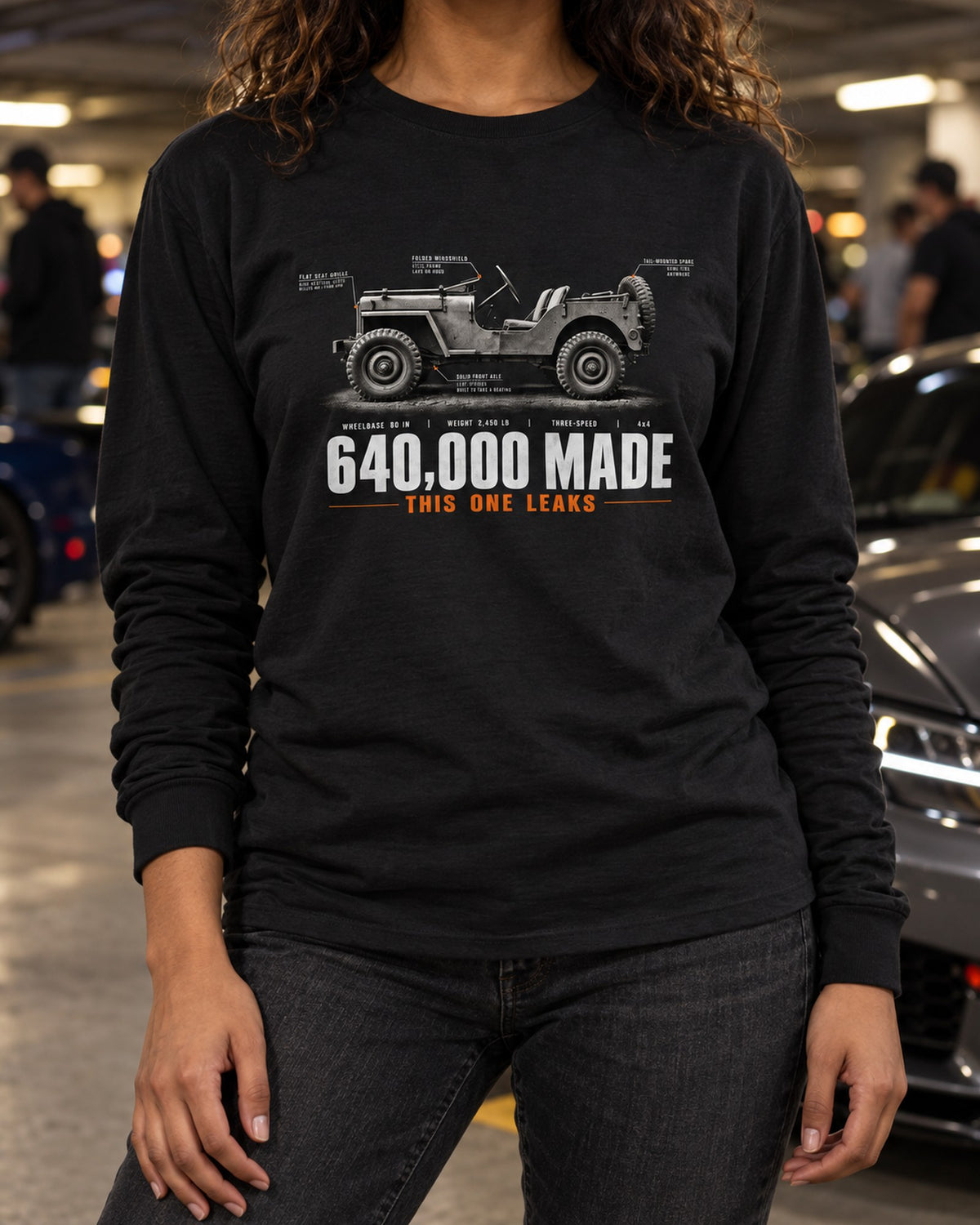 Willys MB Ford GPW 640,000 Made Spec Poster Tee Long Sleeve Black worn hero