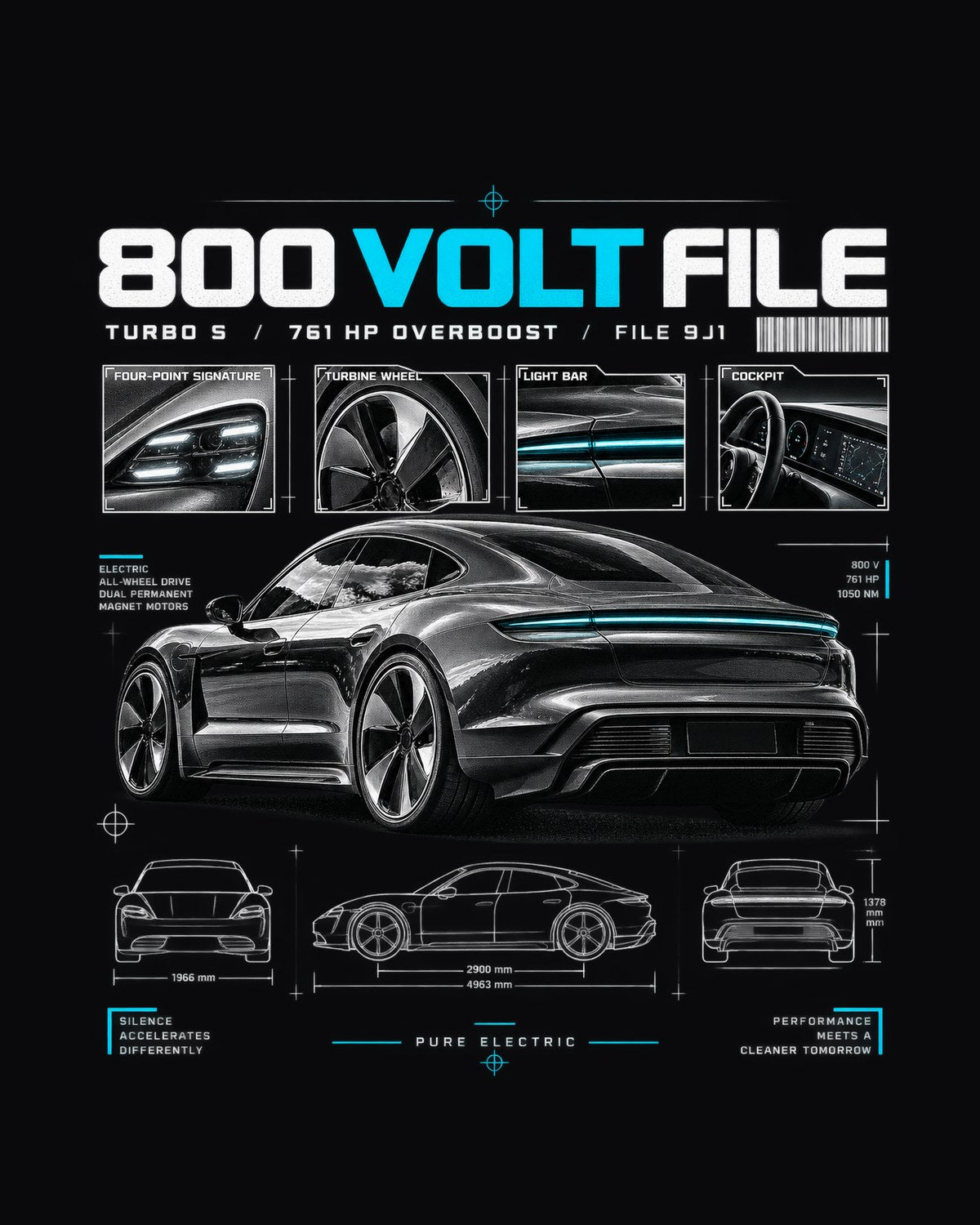 Porsche Taycan Turbo S 9J1 800 Volt File Dossier Shirt design only