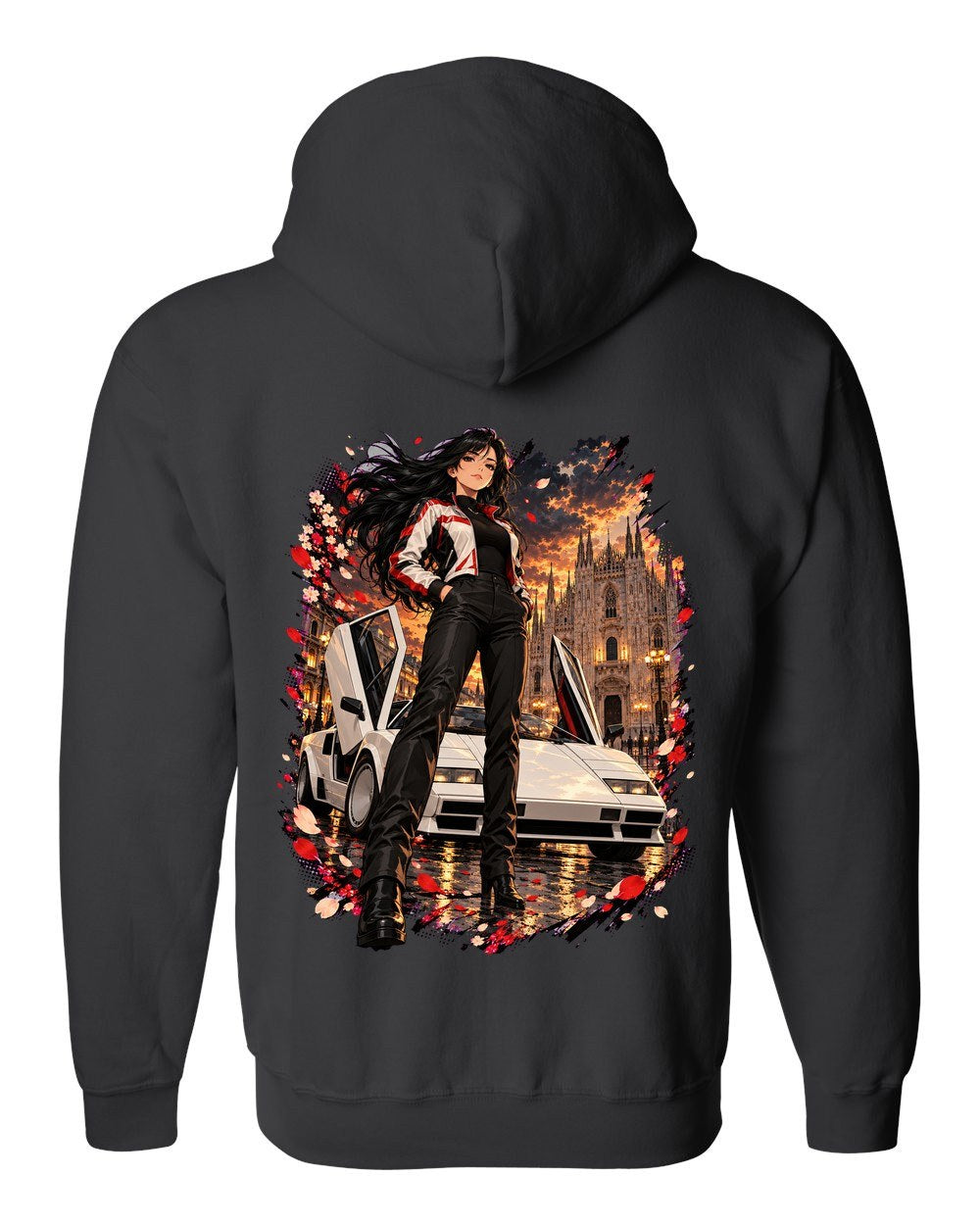 Lamborghini Countach Anime Girl Zip Hoodie Black back
