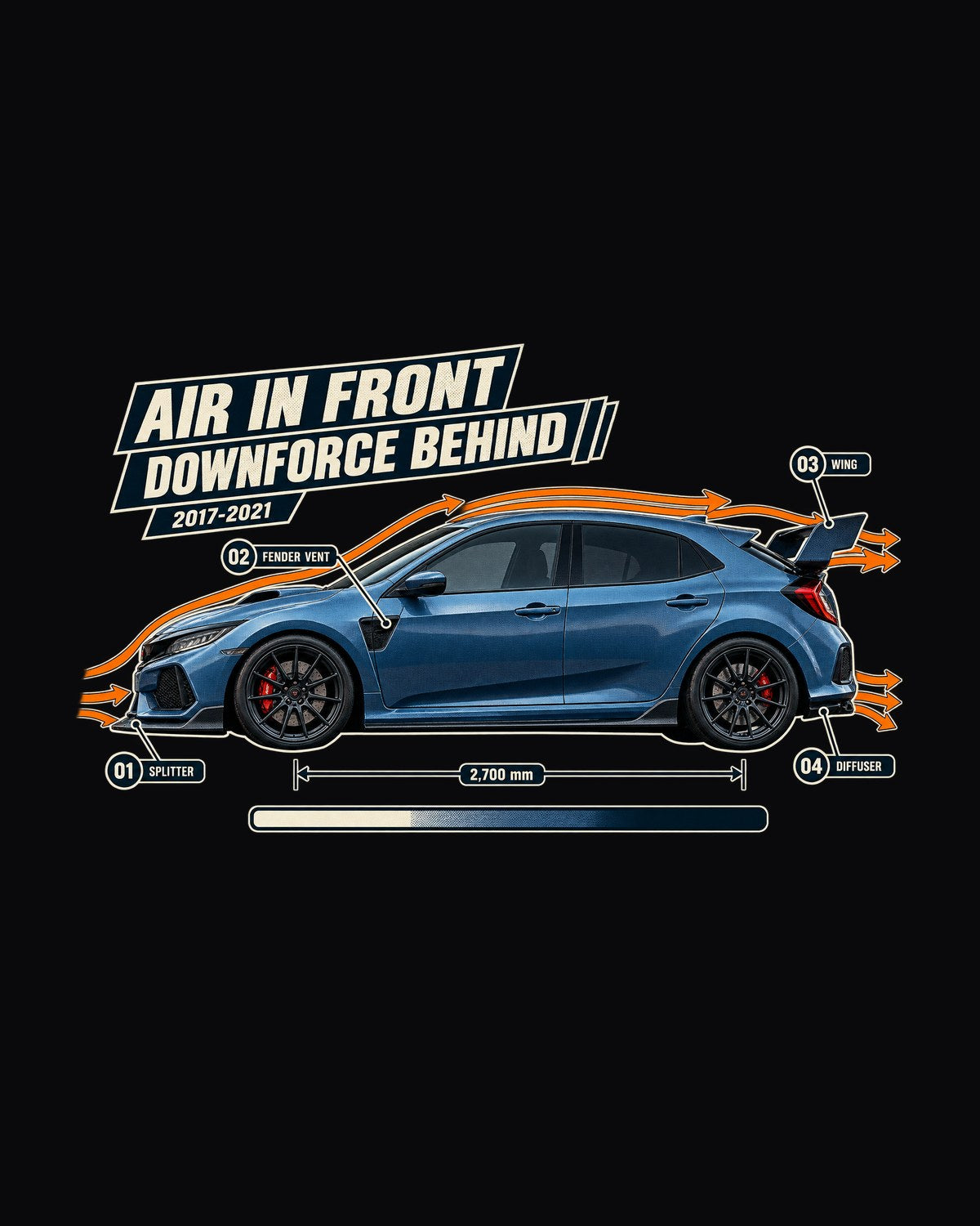 Honda Civic Type R FK8 Aero Callouts Tee, Boost Blue Car Shirt design only