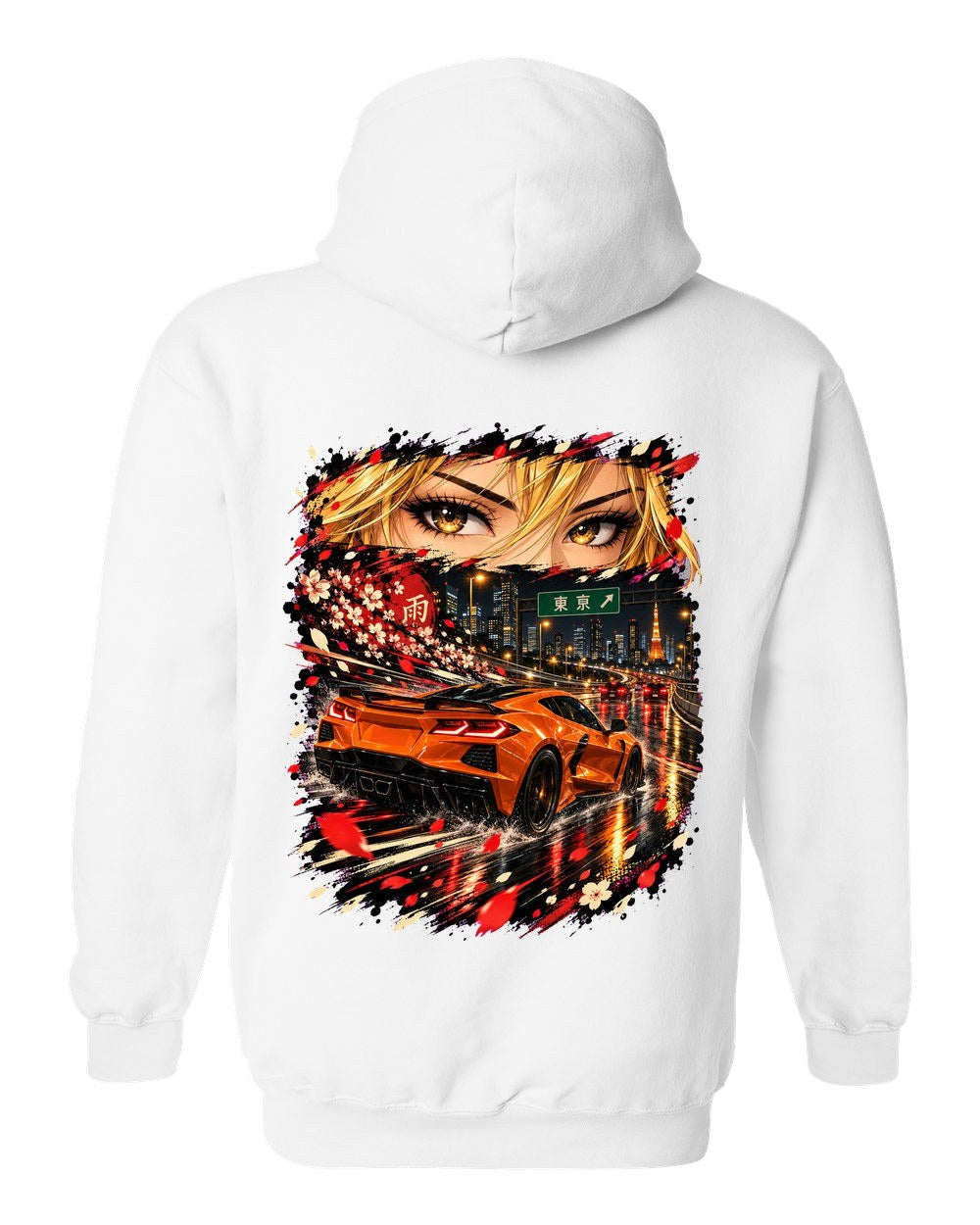 Chevrolet Corvette C8 Z06 Anime Girl Pull Over Hoodie White back