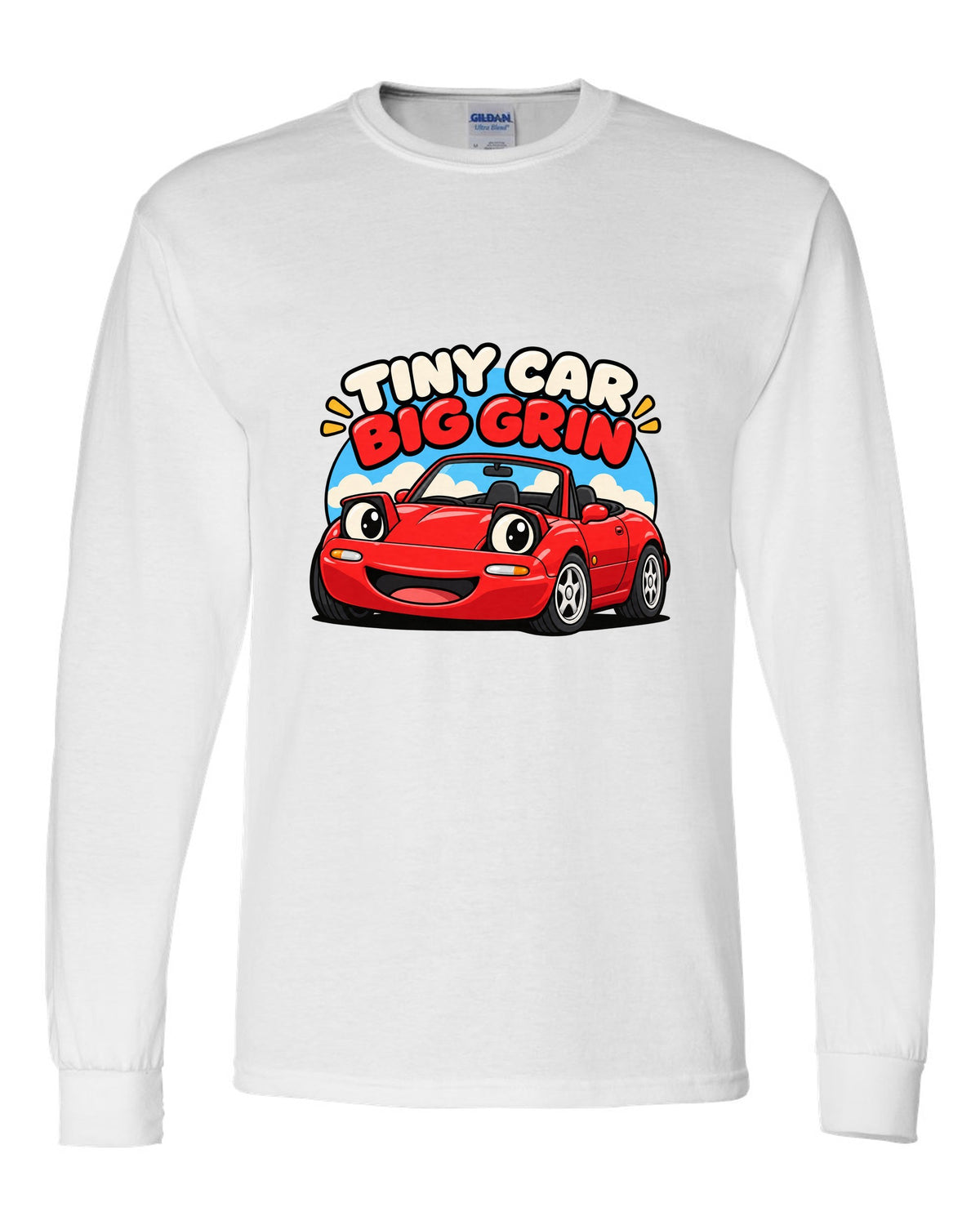 Topographic contour map of a touge road with a Mazda MX-5 ND route white long sleeve front view with the design