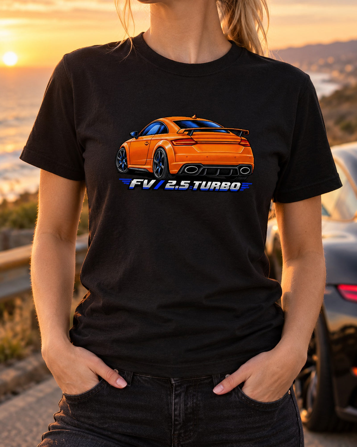 Audi TT RS FV Pixel Art Shirt, 2.5 Turbo Five-Cylinder Tee T-Shirt Black worn hero