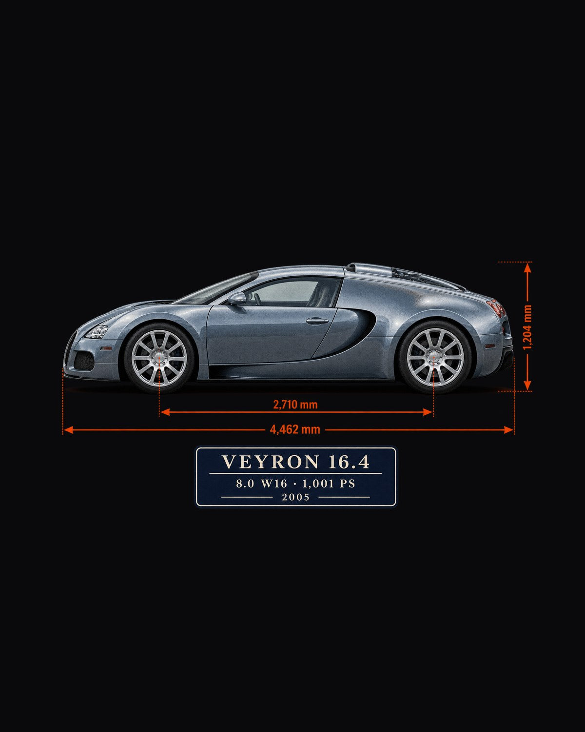 Bugatti Veyron 16.4 Dimension Blueprint Shirt, 8.0 W16 Tee design only