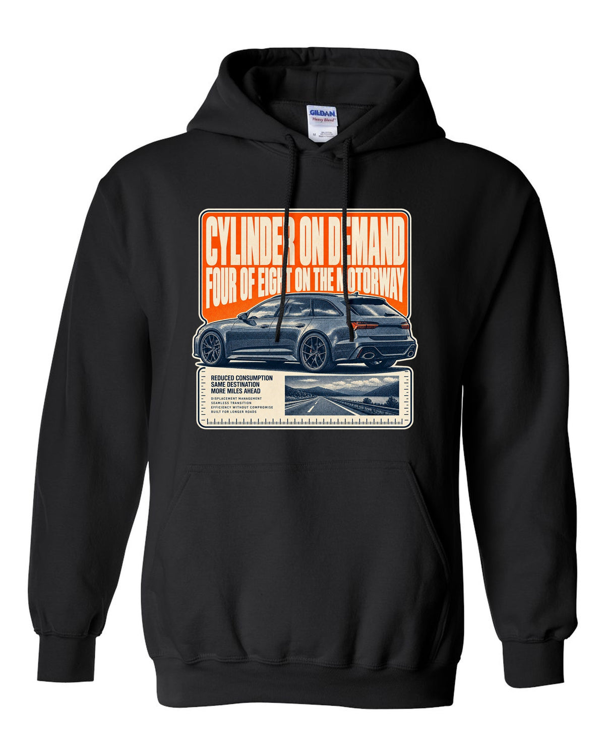 Audi RS6 Avant C8 wagon halftone statement print black pull over hoodie front view with the design