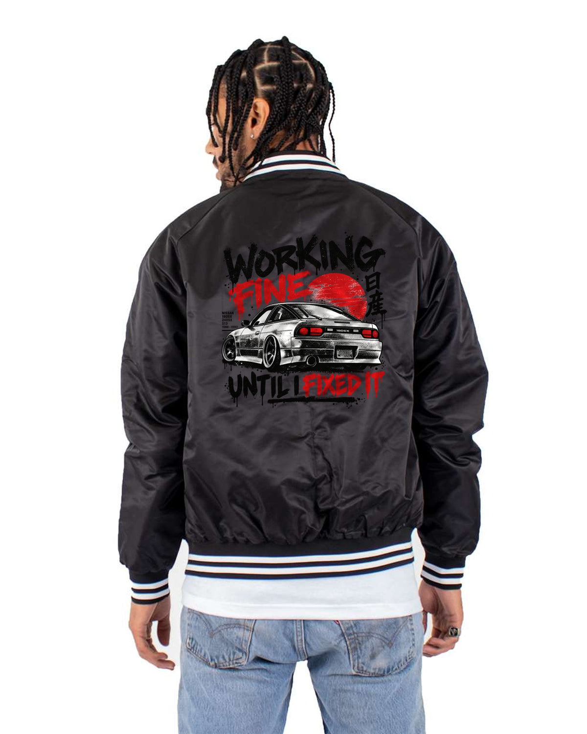 Nissan 180SX S13 Stencil Street Art Workshop Night Tee Bomber Jacket Black back