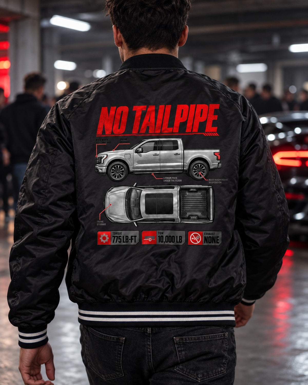 Ford F-150 Lightning 2022 Spec Sheet Poster Shirt, Truck Guy Gift Bomber Jacket Black worn hero