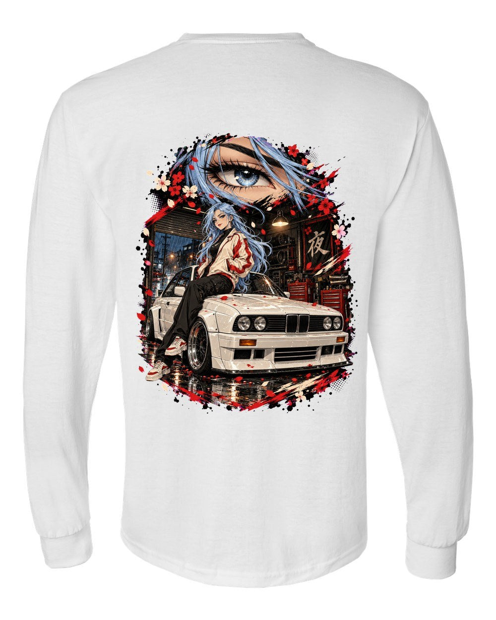 BMW M3 E30 Anime Girl Long Sleeve White back