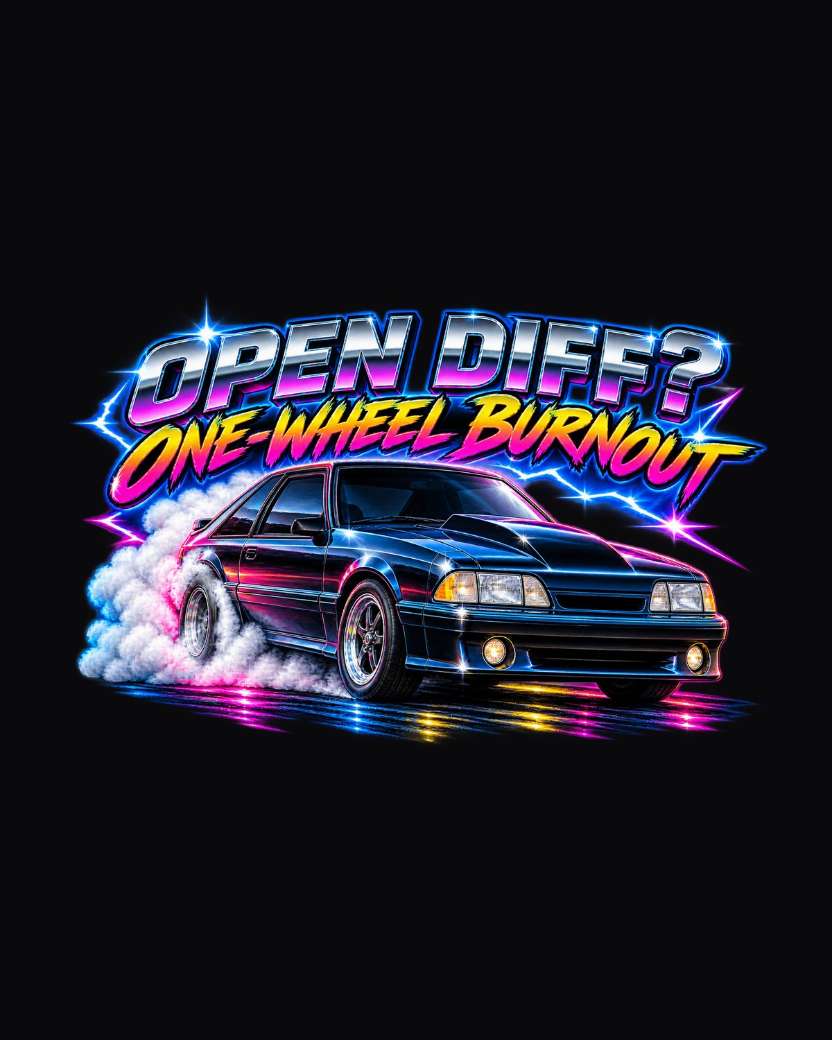 Fox Body Mustang GT Hatchback 80s Chrome Burnout Shirt design only