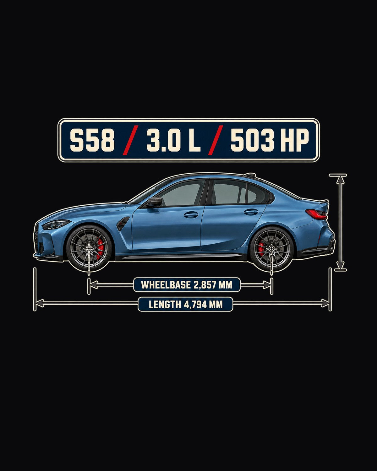 BMW M3 G80 Competition Dimension Blueprint Shirt, Car Guy Gift design only