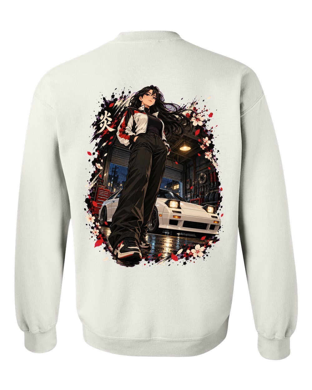 Mazda RX-7 FC Anime Girl Crewneck White back