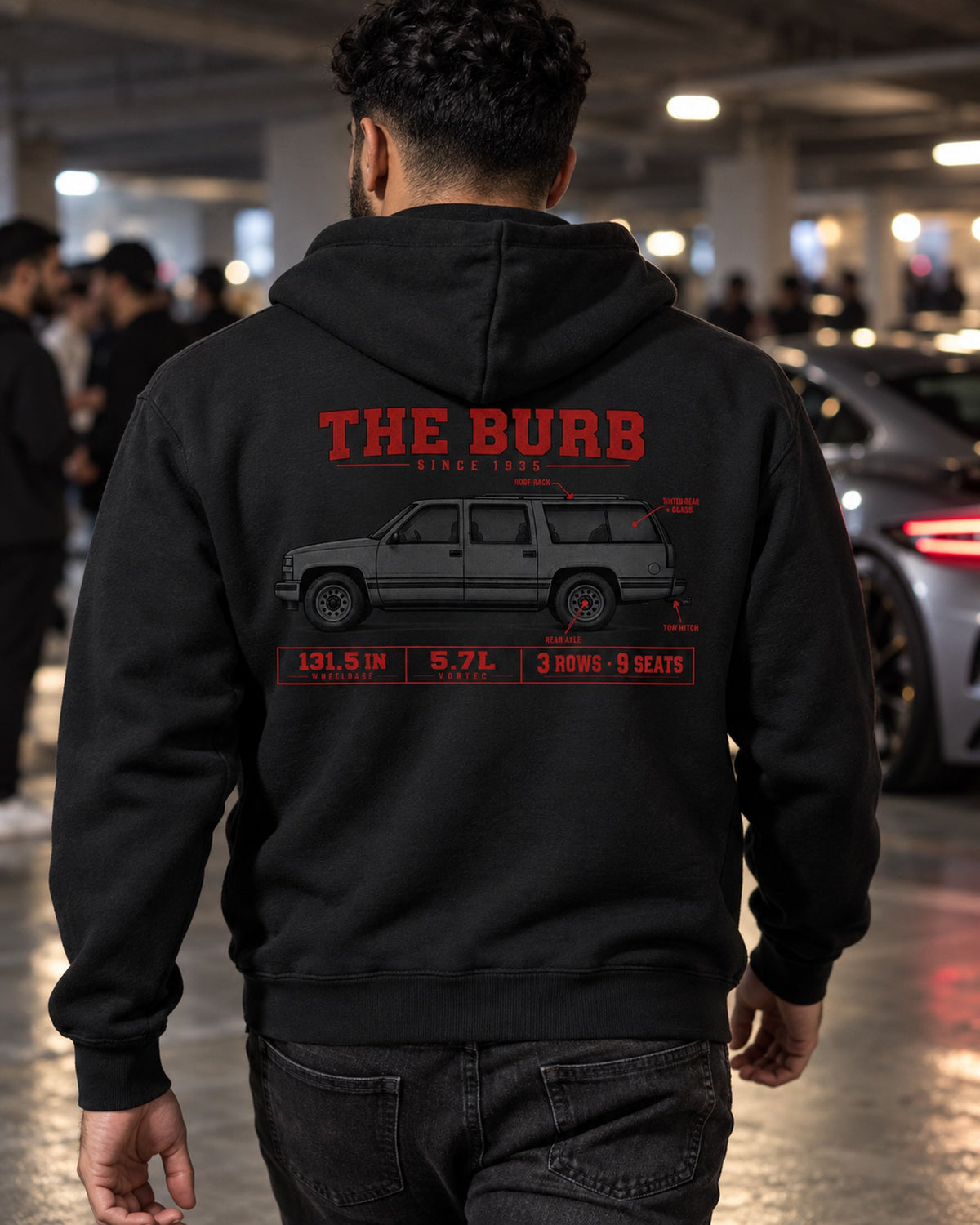 Chevy Suburban GMT400 Spec Poster Shirt, 131.5 in Wheelbase Zip Hoodie Black worn hero