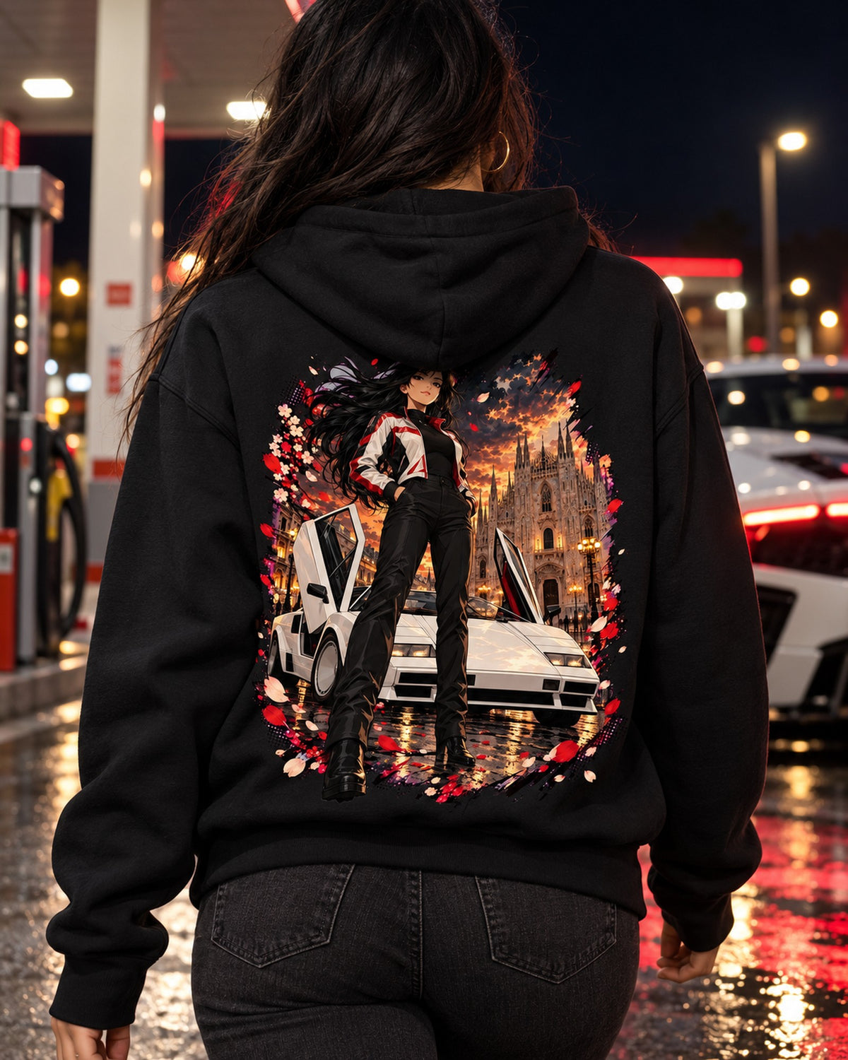 Lamborghini Countach Anime Girl Shirt, Hoodie & More Pull Over Hoodie Black worn hero