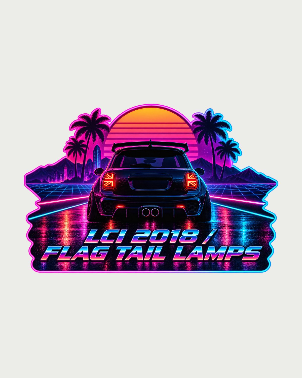 Mini Cooper JCW F56 LCI Synthwave Flag Tail Lamp Shirt design only