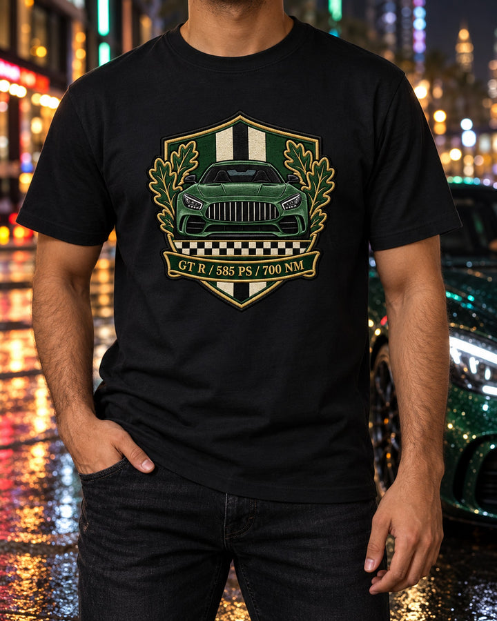 Mercedes AMG GT R C190 Embroidery Style Grille Crest Shirt T-Shirt Black worn hero
