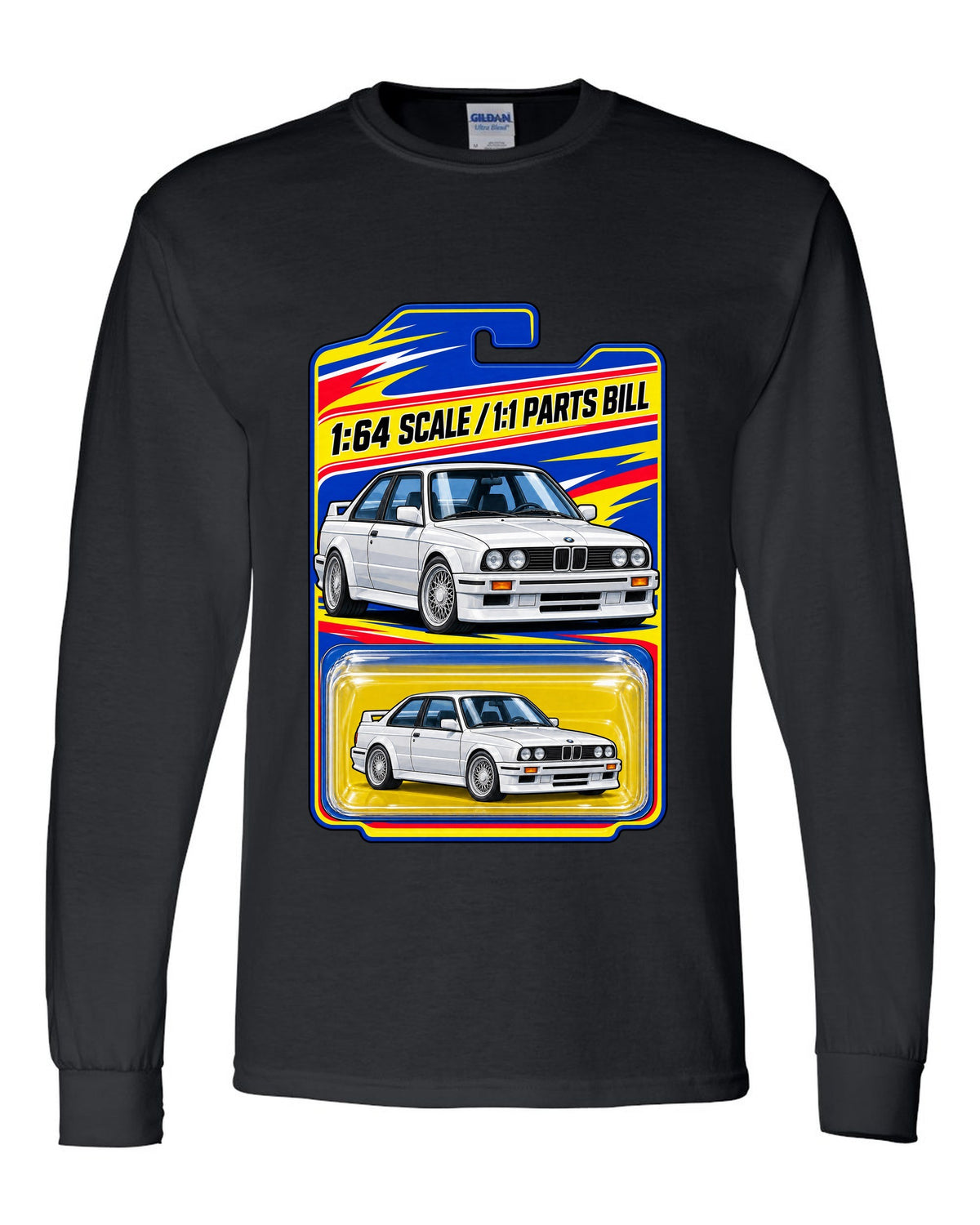 Vaporwave pastel print of a BMW E30 M3 slicktop with roof leaks not included text black long sleeve front view with the design