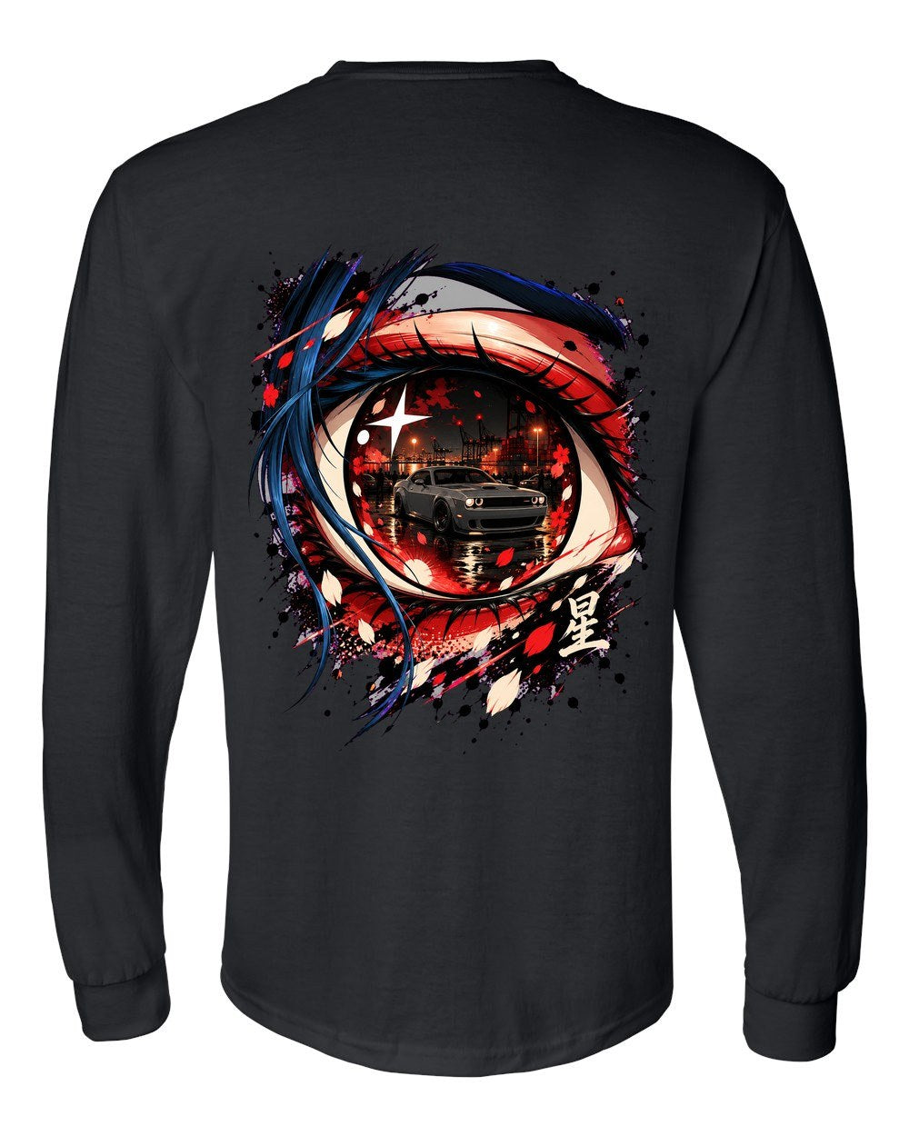 Dodge Challenger Hellcat Anime Girl Long Sleeve Black back