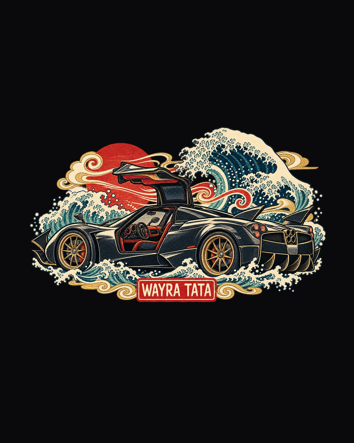 Pagani Huayra Ukiyo-e Woodblock Style Car Shirt design only