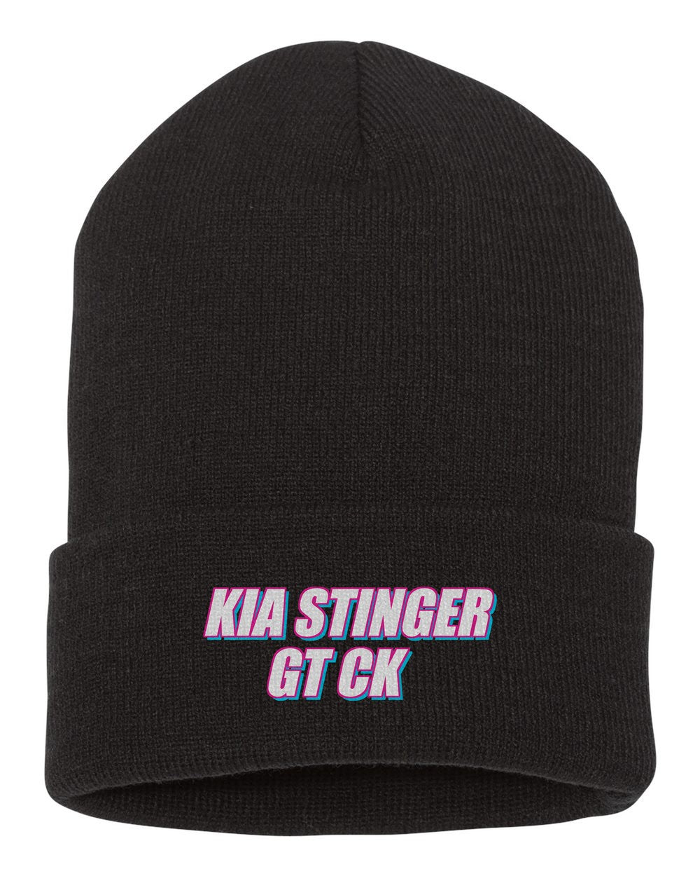 Kia Stinger Gt Ck black beanie front view with car name